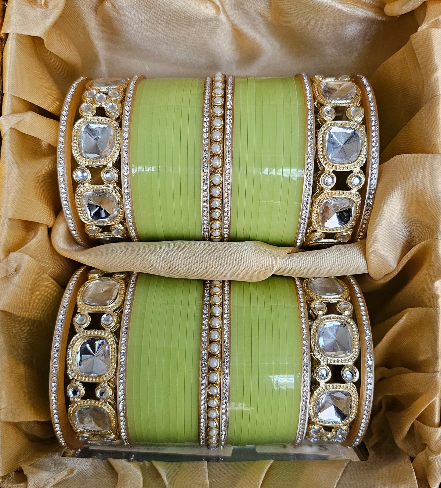 Mehpriye Royal Green Bridal Bangles with Intricate Stone Work