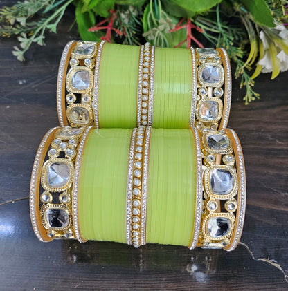 Mehpriye Royal Green Bridal Bangles with Intricate Stone Work