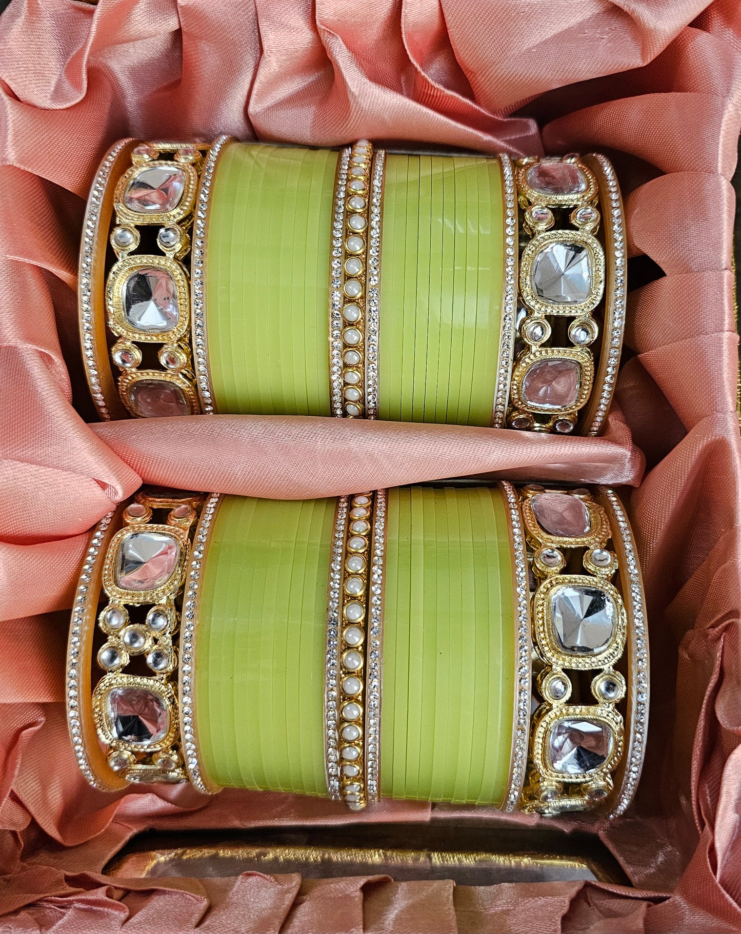 Mehpriye Royal Green Bridal Bangles with Intricate Stone Work