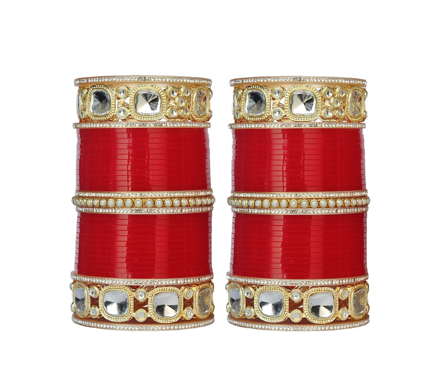 Mehpriye Red Bridal Bangles with Gold and Mirror Detailing