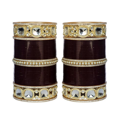 Mehpriye Maroon Bridal Bangles with Gold and Mirror Detailing