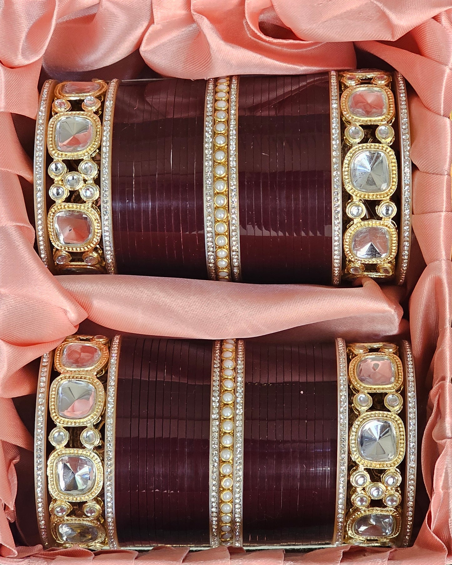 Mehpriye Maroon Bridal Bangles with Gold and Mirror Detailing