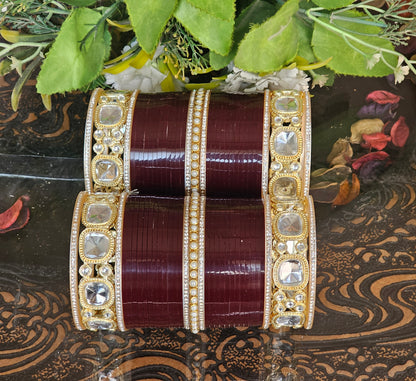 Mehpriye Maroon Bridal Bangles with Gold and Mirror Detailing