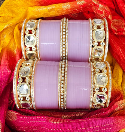 Mehpriye Lavender and Gold Traditional Stone-Studded Bangles