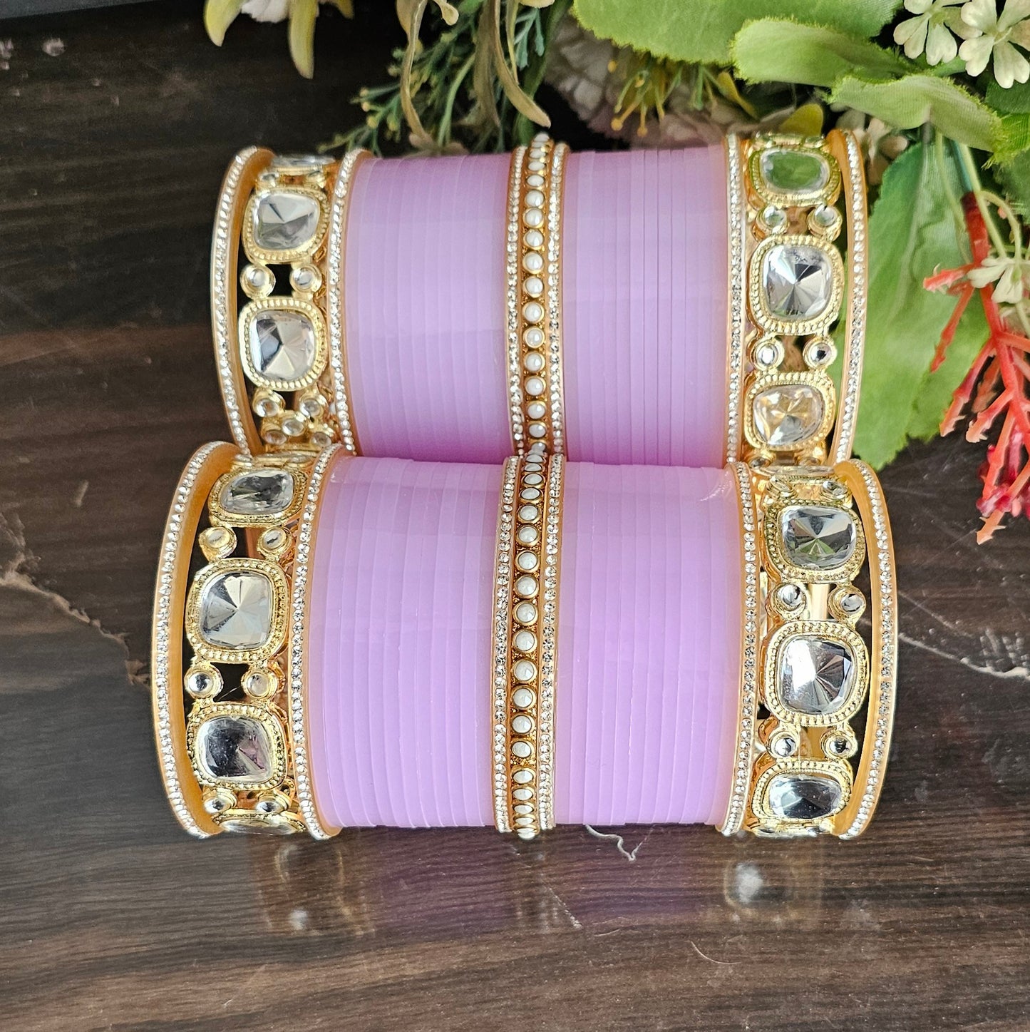 Mehpriye Lavender and Gold Traditional Stone-Studded Bangles