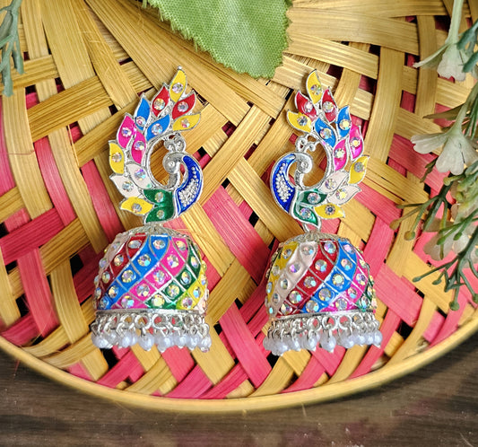 Vibrant Peacock Jhumka Earrings