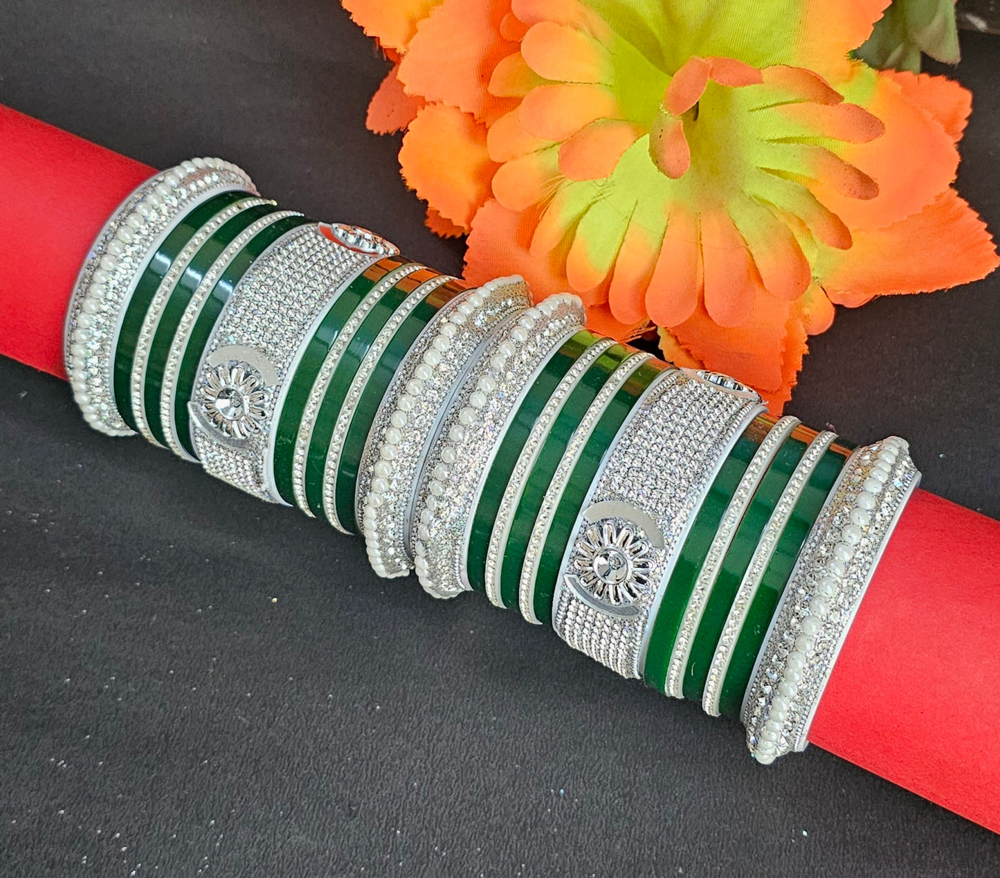 "Mehpriye Green Elegance Bangles Set – Timeless Grace in Every Detail"