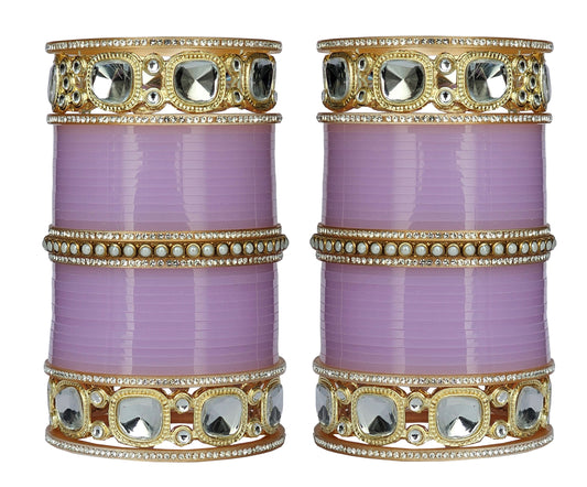 Mehpriye Lavender and Gold Traditional Stone-Studded Bangles